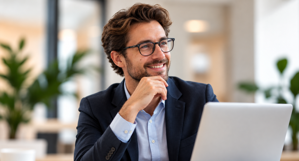 Entrepreneur qui reçoit un client avec confiance suite a sa formation Match Your Talents